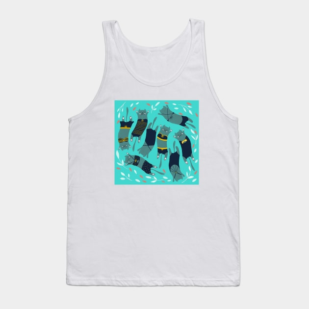 Swimsuit Cats in Turquoise Tank Top by thewhimsicalrepose